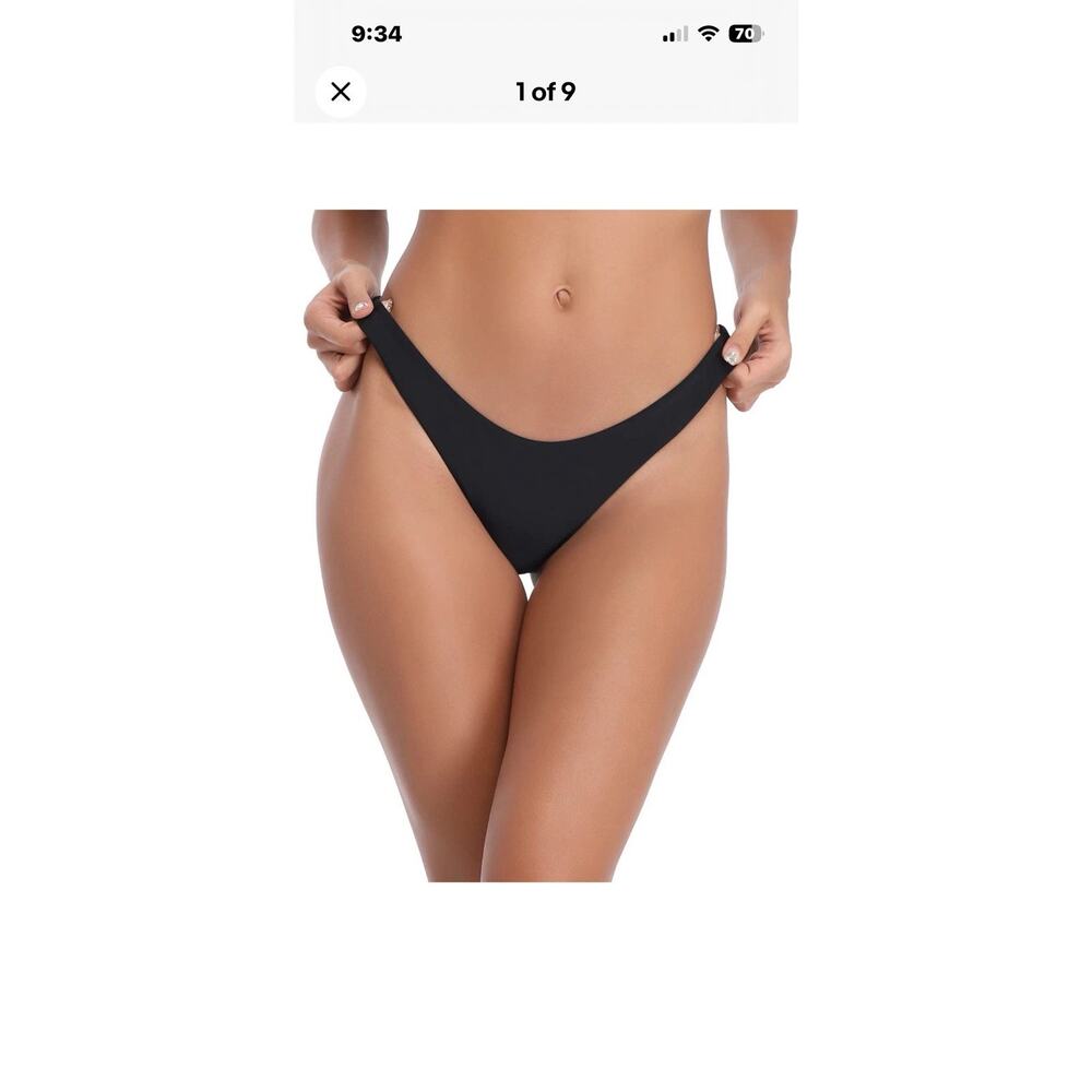 RELLECIGA Brazilian Cut Bikini Bottoms Swimwear Women’s Size S P Black Cheeky